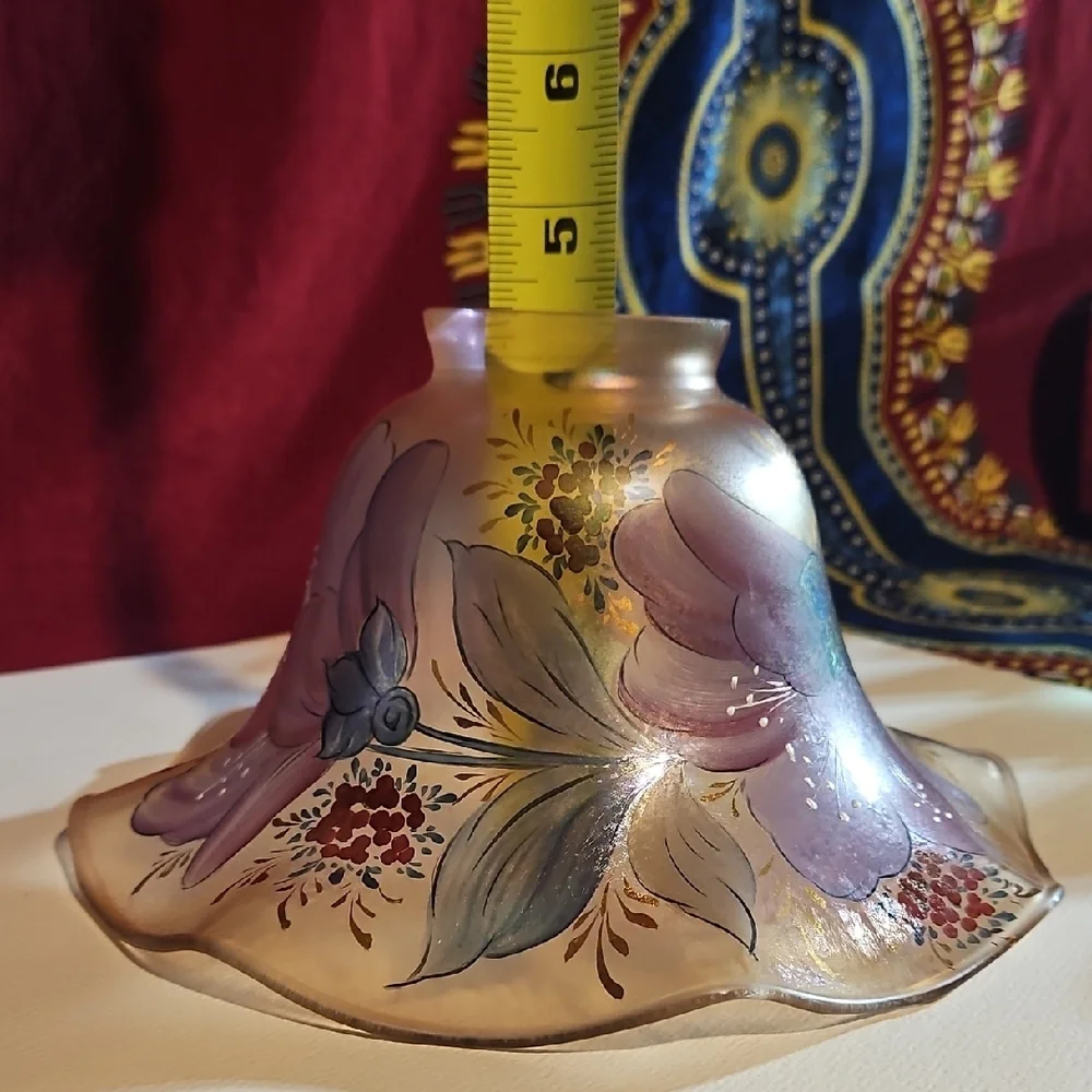 Signed Handcrafted/painted Lustrous Irridescant Glass Lamp Shade